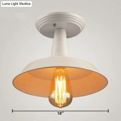 DecorBites™ DecorBites™ Metallic Ceiling Mounted Industrial Light with White Barn Shade - Semi Mount, 10"/14" Width