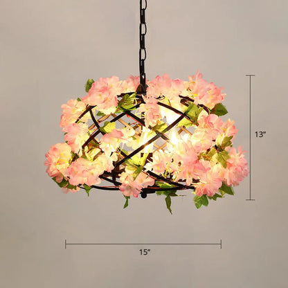 Metallic Ceiling Pendant with Industrial Frame and Plant Decor for Restaurant