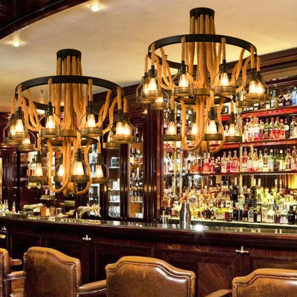 Metallic Chandelier - 4/6/14 Lights, Circular Design, Black - Perfect for Restaurants and Ceilings