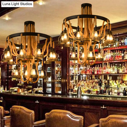 Metallic Chandelier - 4/6/14 Lights, Circular Design, Black - Perfect for Restaurants and Ceilings