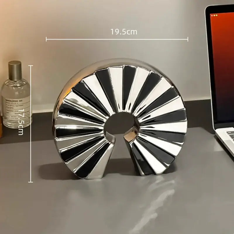 Shiny metallic chrome geometric ceramic fan-shaped desk organizer with sleek modern design for decorbites geometric ceramic fan ornament