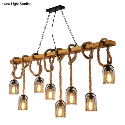 ديكوربايتس™ مصباح معلق على شكل قبة معدنية: ثريا جزيرة عتيقة مع حبل قنب ولمسات خشبية