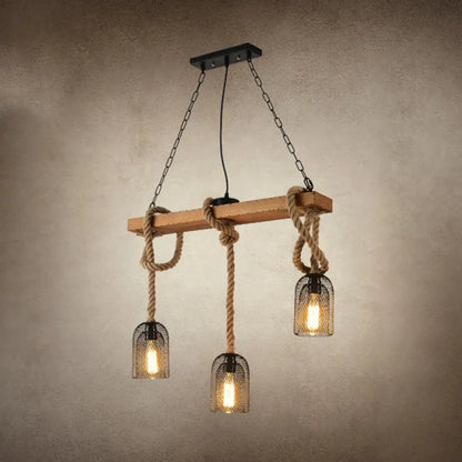 ديكوربايتس™ مصباح معلق على شكل قبة معدنية: ثريا جزيرة عتيقة مع حبل قنب ولمسات خشبية