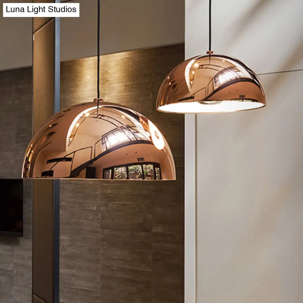 Metallic Dome Pendant Lighting, Polished Copper Finish, for Kitchen - 10"/12" Diameter, 1 Bulb