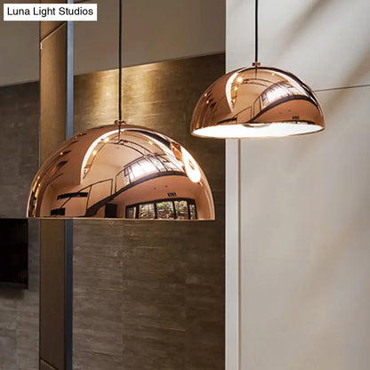 Metallic Dome Pendant Lighting, Polished Copper Finish, for Kitchen - 10"/12" Diameter, 1 Bulb