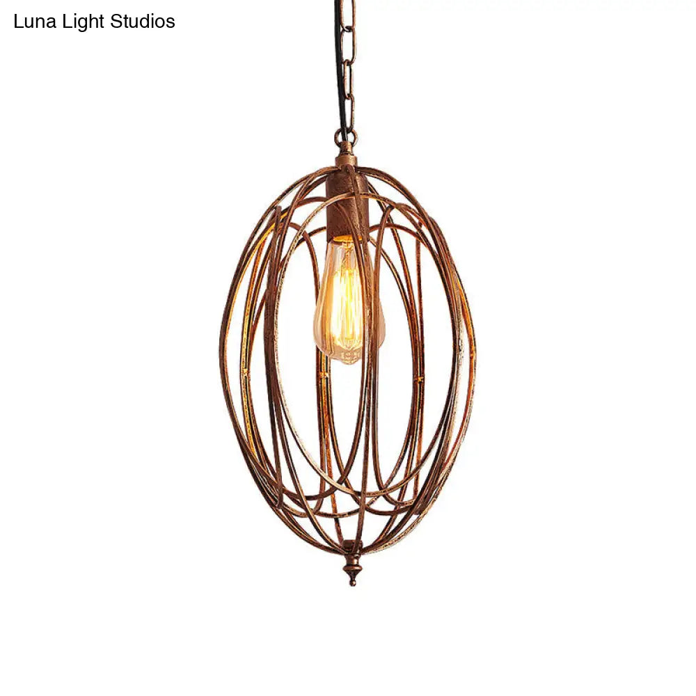 Metallic Drop Pendant Lamp Kit - Factory Gold Finish, Oval Cage Design for Dining Room Hanging