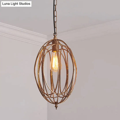 Metallic Drop Pendant Lamp Kit - Factory Gold Finish, Oval Cage Design for Dining Room Hanging