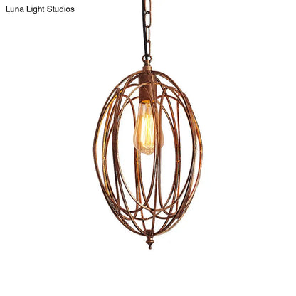 Metallic Drop Pendant Lamp Kit - Factory Gold Finish, Oval Cage Design for Dining Room Hanging