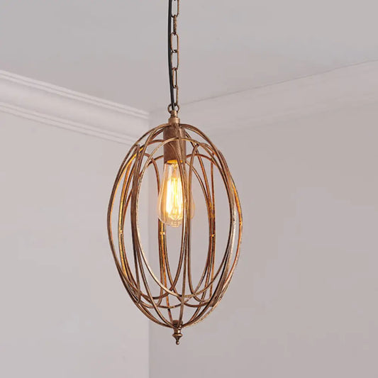 Metallic Drop Pendant Lamp Kit - Factory Gold Finish, Oval Cage Design for Dining Room Hanging