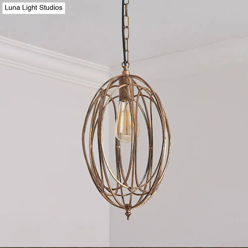 Metallic Drop Pendant Lamp Kit - Factory Gold Finish, Oval Cage Design for Dining Room Hanging