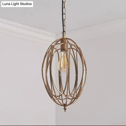 Metallic Drop Pendant Lamp Kit - Factory Gold Finish, Oval Cage Design for Dining Room Hanging