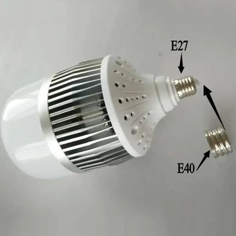 White led bulb with ribbed heat sink and e27 screw base for metallic e40 lamp holder adapter pack in garage workshop lighting