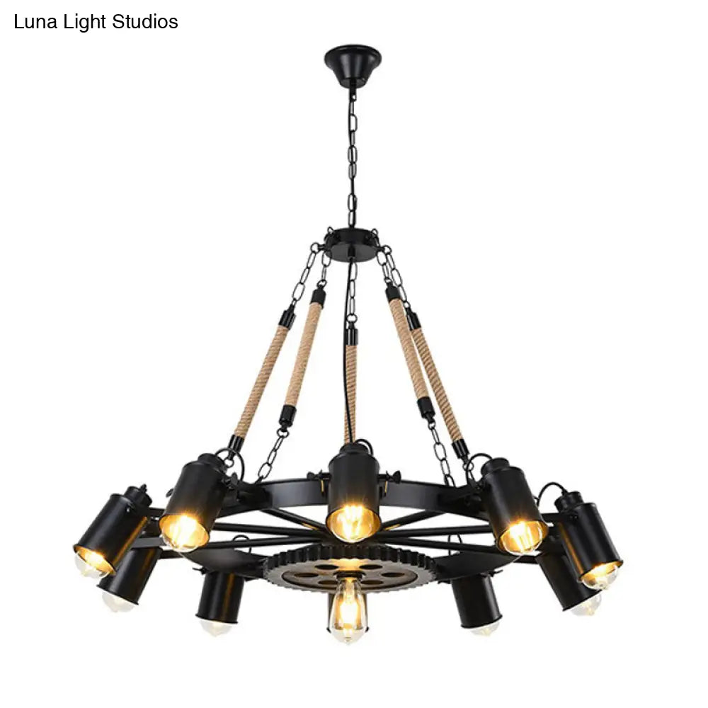 Metallic Factory Tube Chandelier Pendant Light Fixture - 7/9/11 Lights in Black for Dining Room