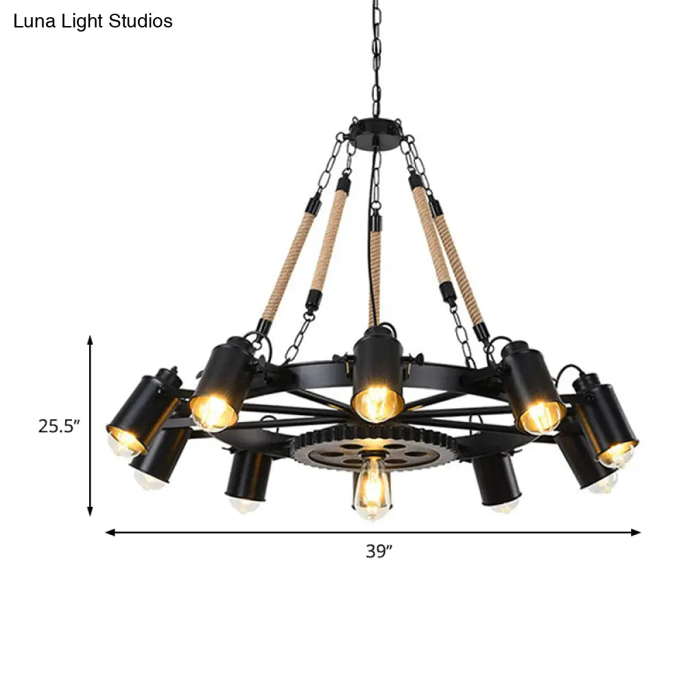 Metallic Factory Tube Chandelier Pendant Light Fixture - 7/9/11 Lights in Black for Dining Room
