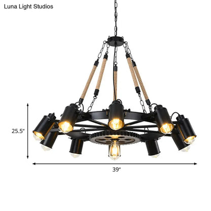 Metallic Factory Tube Chandelier Pendant Light Fixture - 7/9/11 Lights in Black for Dining Room