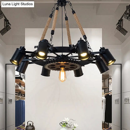 Metallic Factory Tube Chandelier Pendant Light Fixture - 7/9/11 Lights in Black for Dining Room