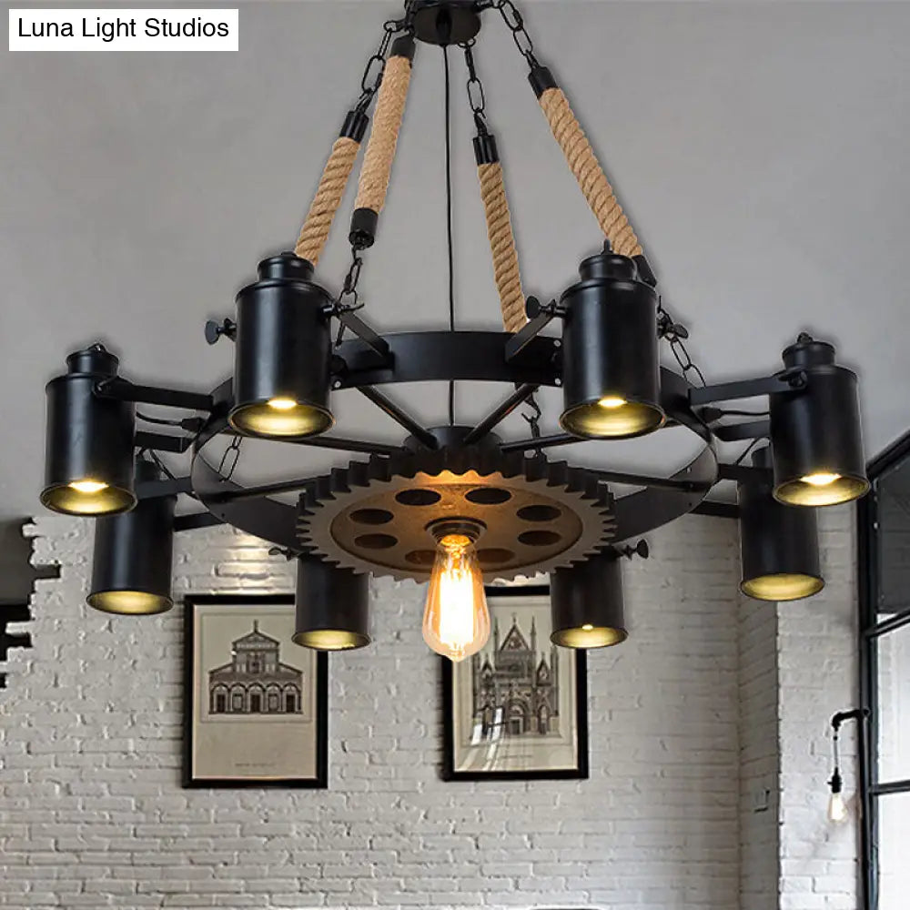 Metallic Factory Tube Chandelier Pendant Light Fixture - 7/9/11 Lights in Black for Dining Room