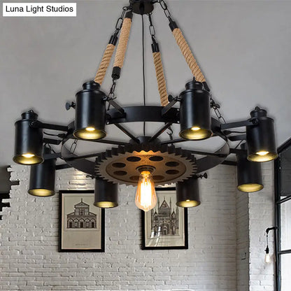 Metallic Factory Tube Chandelier Pendant Light Fixture - 7/9/11 Lights in Black for Dining Room