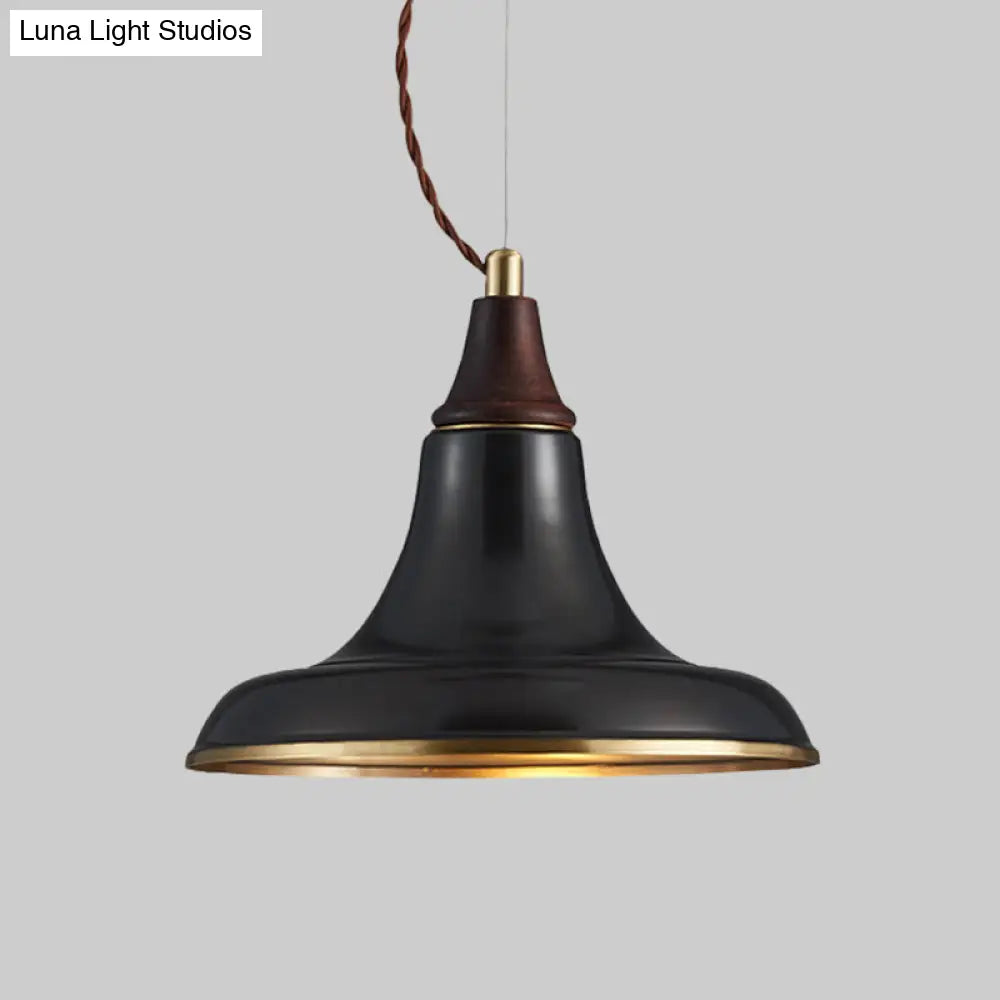 Metallic Farmhouse Suspension Pendant Lamp - Black Finish with Flare for Restaurant Lighting