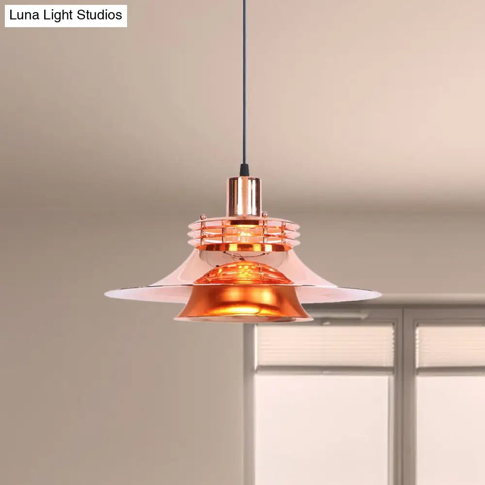 Metallic Flared Pendant Lamp: 1-Light Industrial Indoor Lighting for Dining Room