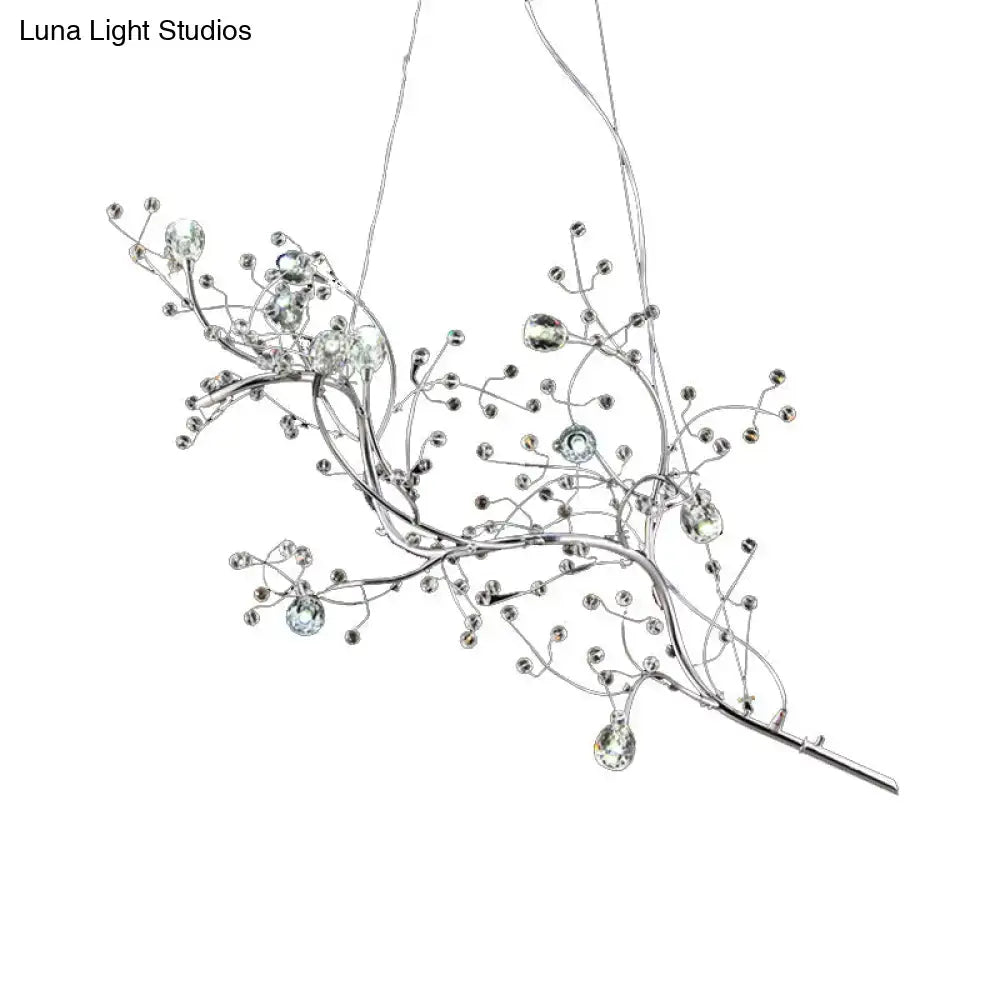 Silver-toned situla metallic branch chandelier with clear crystal bead droplets suspension light for romantic boutique ambiance