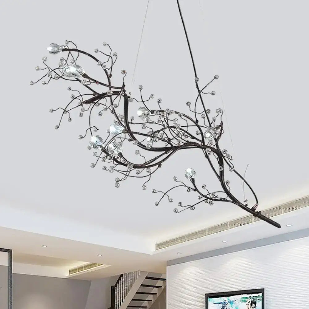 DecorBites™ situla metallic black branch chandelier with crystal bead suspension light for romantic boutique lighting