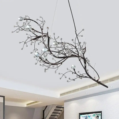 DecorBites™ situla metallic black branch chandelier with crystal bead suspension light for romantic boutique lighting
