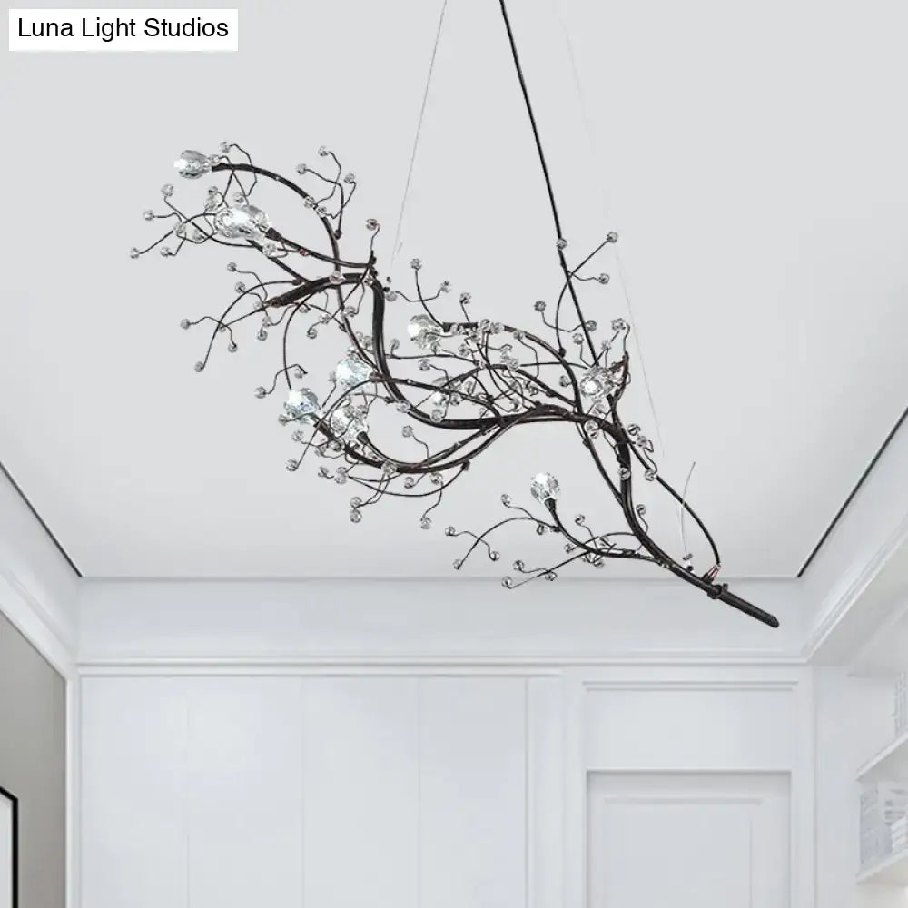 Elegant black situla metallic branch chandelier with clear crystal bead accents and 10 lights for boutique ambiance