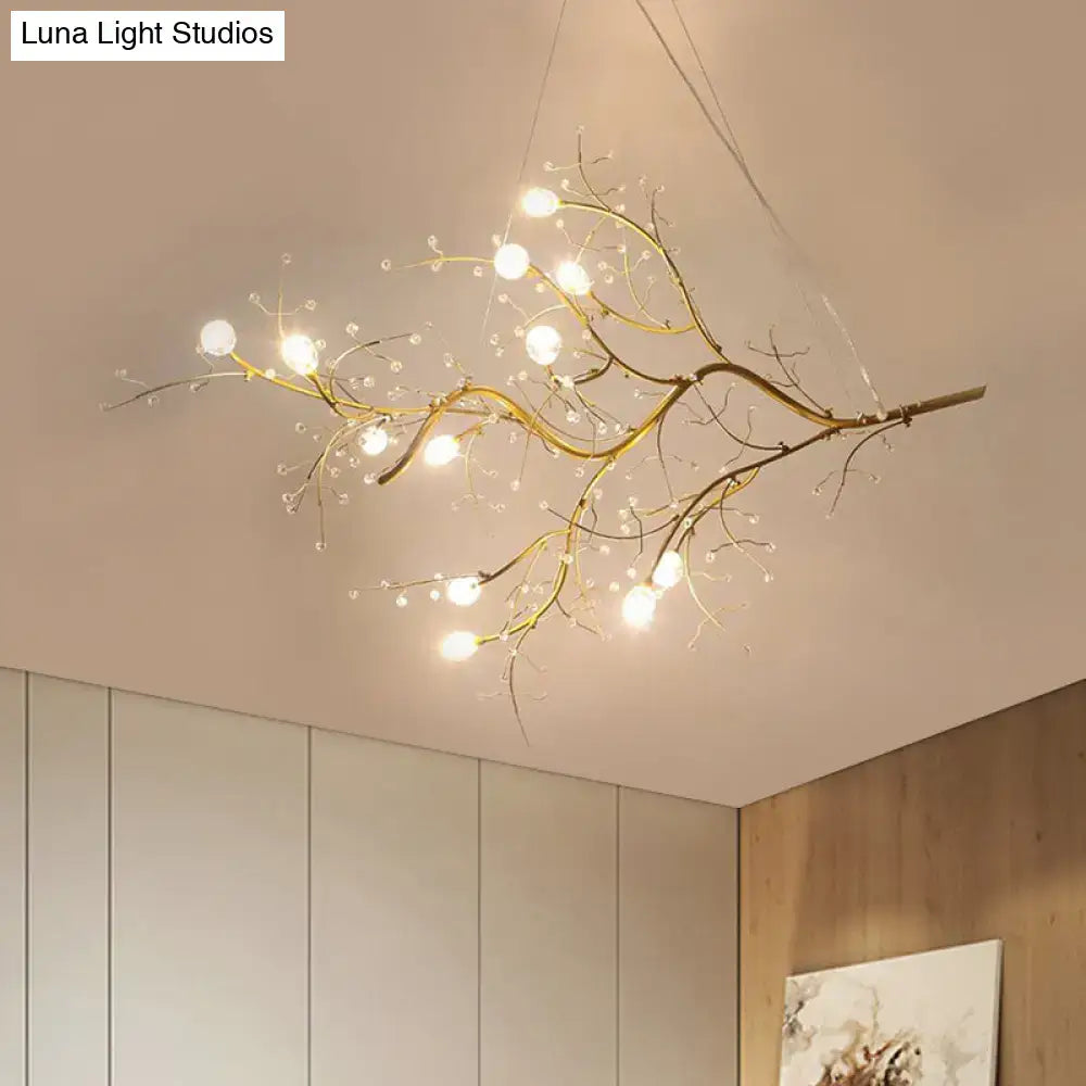 Decorbites™ situla metallic branch chandelier with clear crystal beads and warm glowing bulbs suspension light