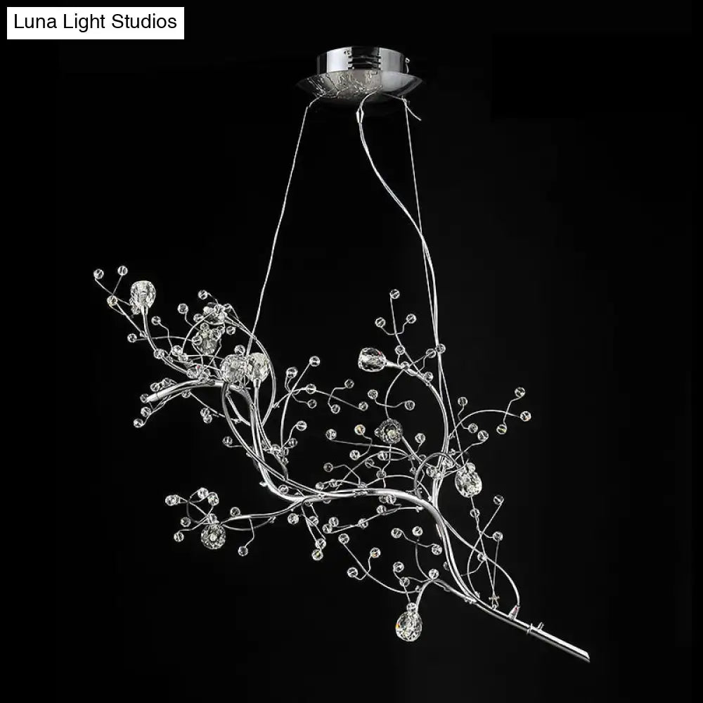 Decorbites situla metallic branch chandelier with silver thin branches and clear crystal beads suspension light