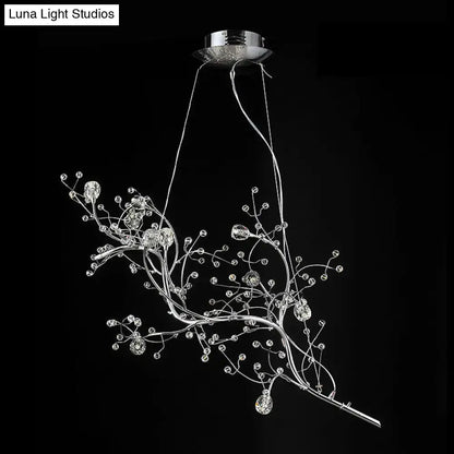 Decorbites situla metallic branch chandelier with silver thin branches and clear crystal beads suspension light