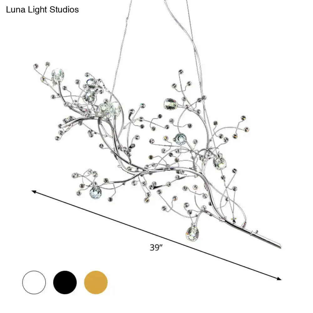 Silver-toned situla metallic branch chandelier with clear and light blue crystal droplets suspension light for boutiques