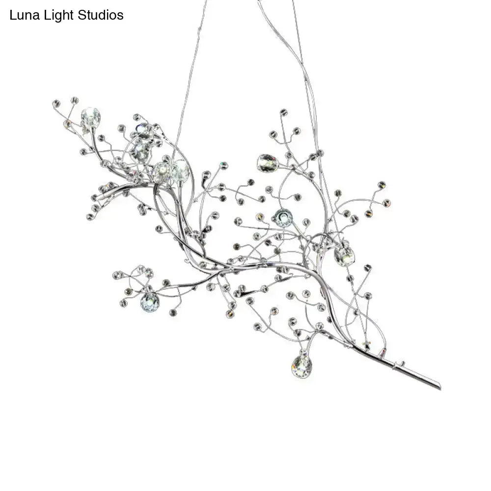 Silver situla metallic branch chandelier with clear crystal beads and teardrop pendants suspension light for boutique