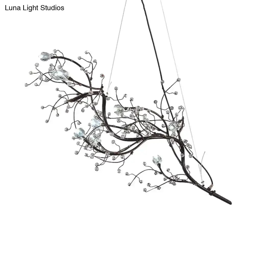 Elegant black situla metallic branch chandelier suspension light with delicate crystal beads and 10 lights for boutique use