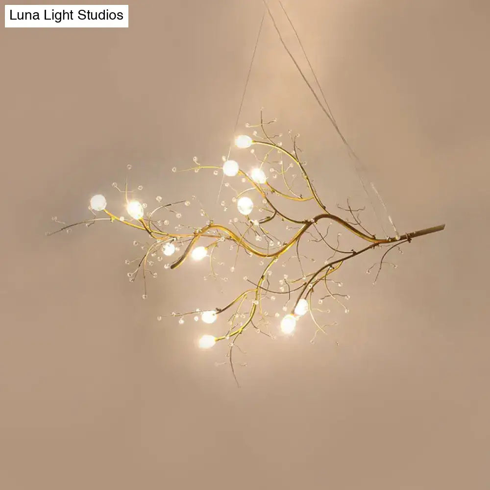 Decorbites™ situla metallic branch chandelier with golden finish crystal bead accents and 10 glowing spherical lights