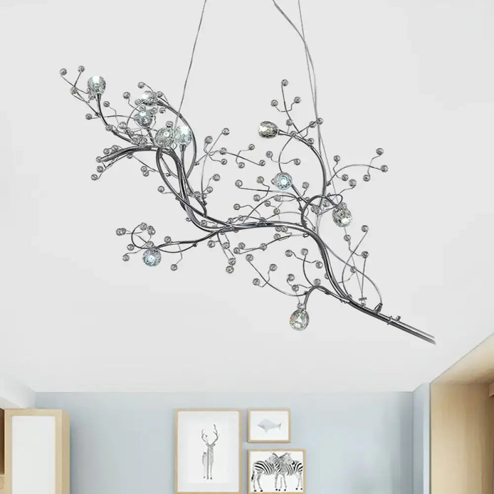 Silver situla metallic branch chandelier with clear crystal bead and teardrop crystals suspension light for boutique