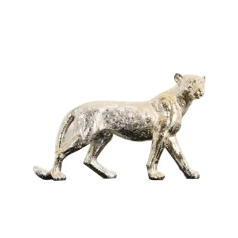 Silver-toned metallic lion figurine with textured weathered finish as decorbites leopard resin living room decor sculpture