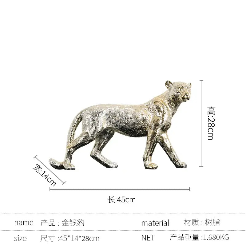 Silver-toned decorbites leopard resin sculpture featuring textured fur and sleek contours for living room decor