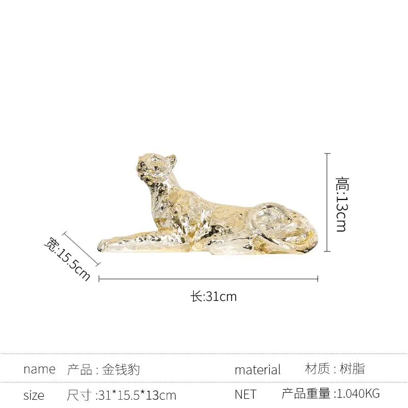 A golden textured resin leopard resin sculpture with detailed fur patterns for living room decor by decorbites