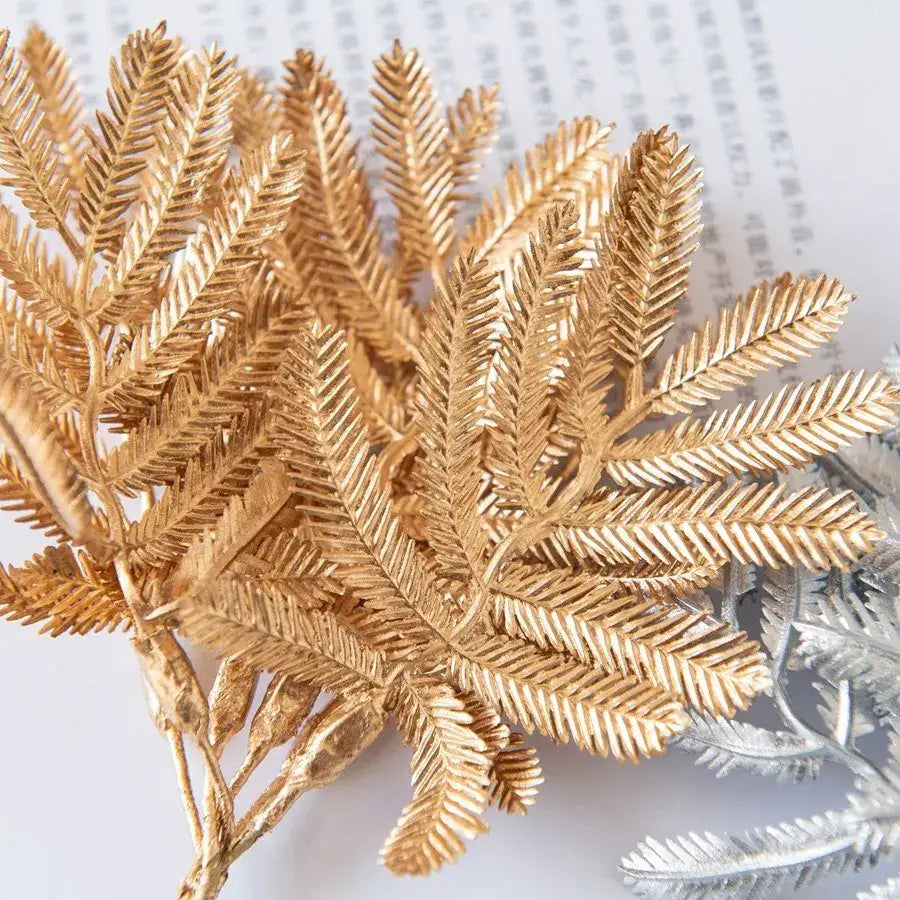 Golden metallic fern brooch with intricate leaf detailing for decorbites gold palm living room decorative pins palm leaves