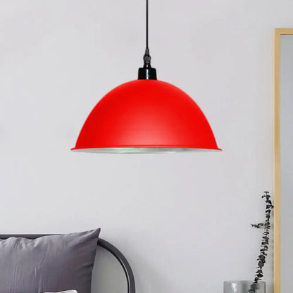 Metallic Industrial Ceiling Pendant Light - 1 Head Hanging Lamp with Dome Shade in Red/Yellow for Living Room