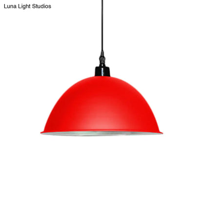 Metallic Industrial Ceiling Pendant Light - 1 Head Hanging Lamp with Dome Shade in Red/Yellow for Living Room