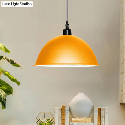 Metallic Industrial Ceiling Pendant Light - 1 Head Hanging Lamp with Dome Shade in Red/Yellow for Living Room