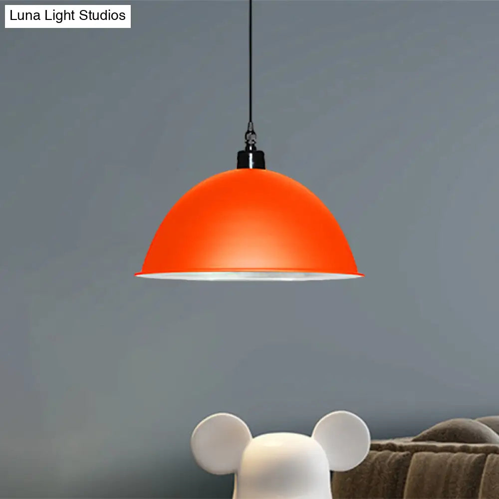 Metallic Industrial Ceiling Pendant Light - 1 Head Hanging Lamp with Dome Shade in Red/Yellow for Living Room