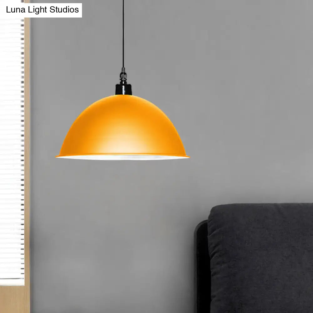 Metallic Industrial Ceiling Pendant Light - 1 Head Hanging Lamp with Dome Shade in Red/Yellow for Living Room