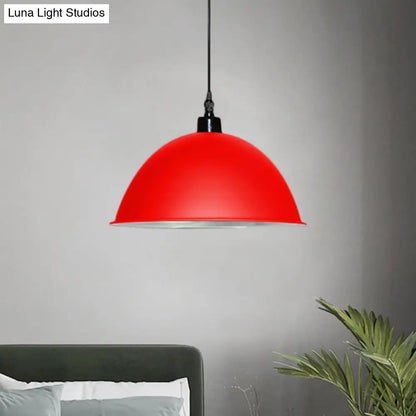 Metallic Industrial Ceiling Pendant Light - 1 Head Hanging Lamp with Dome Shade in Red/Yellow for Living Room