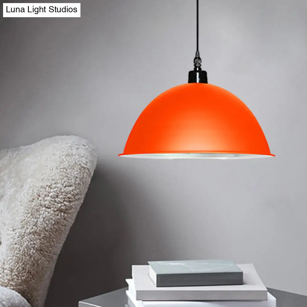 Metallic Industrial Ceiling Pendant Light - 1 Head Hanging Lamp with Dome Shade in Red/Yellow for Living Room