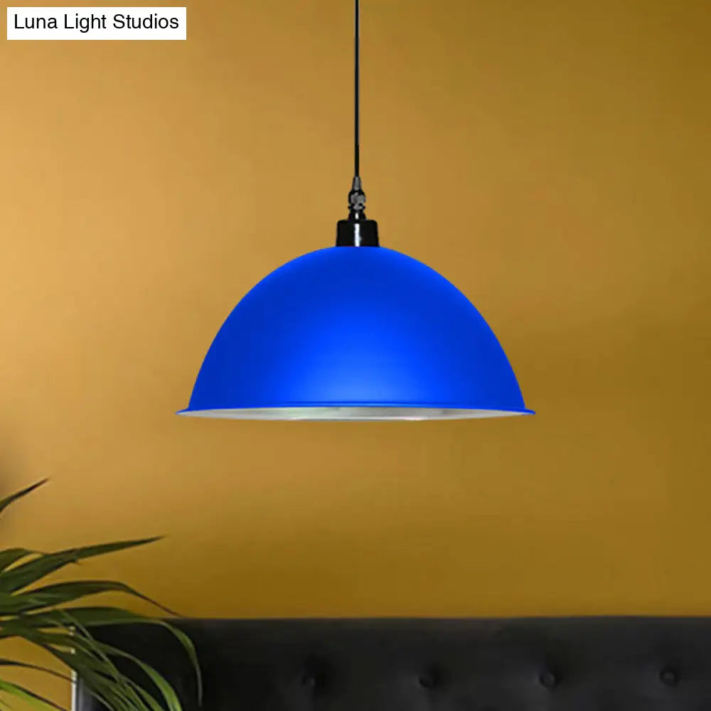 Metallic Industrial Ceiling Pendant Light - 1 Head Hanging Lamp with Dome Shade in Red/Yellow for Living Room