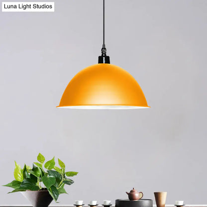 Metallic Industrial Ceiling Pendant Light - 1 Head Hanging Lamp with Dome Shade in Red/Yellow for Living Room