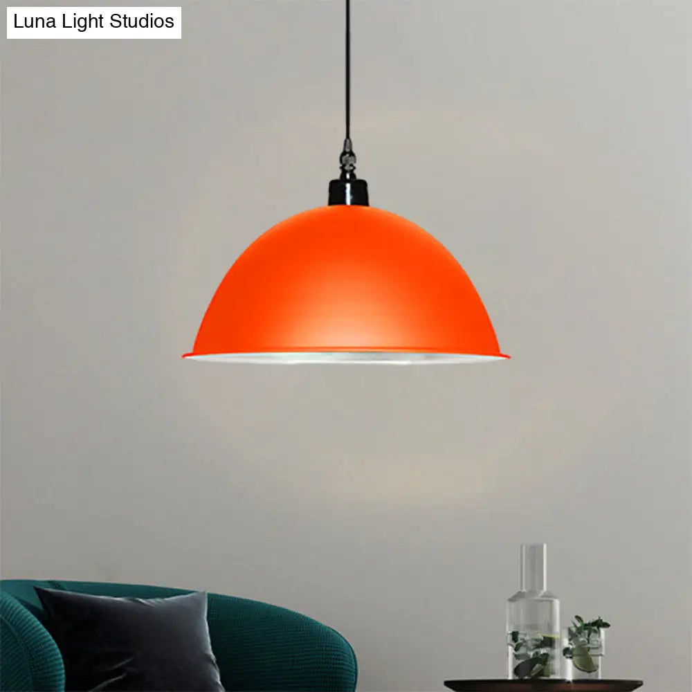 Metallic Industrial Ceiling Pendant Light - 1 Head Hanging Lamp with Dome Shade in Red/Yellow for Living Room